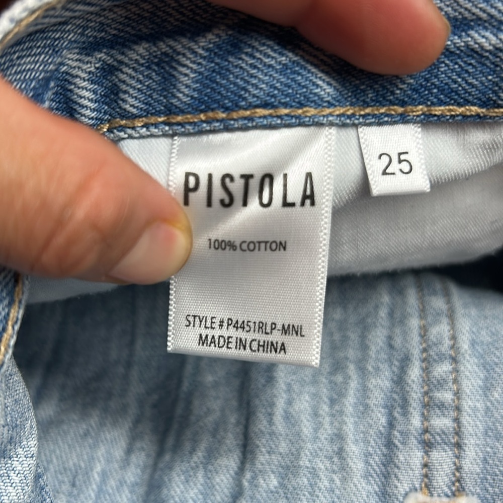 Pistola Women's Frayed Hem Jean Shorts - Light Blue, Distressed Shorts, Button - Picture 5 of 11